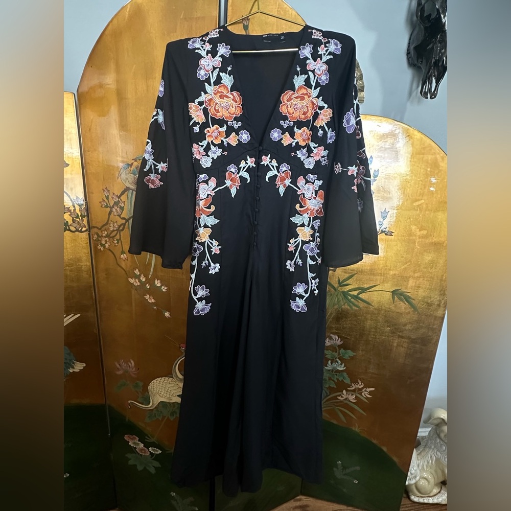 ASOS Floral Embroidered Black Kimono Jumpsuit